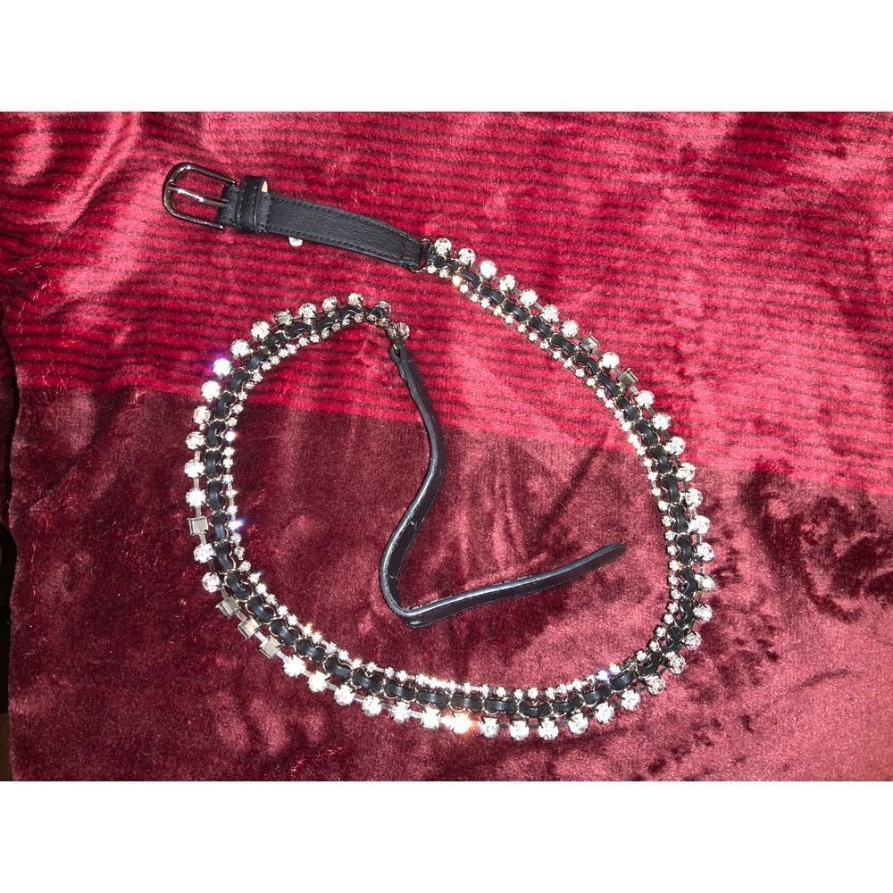 Elegant‎ Rhinestone Leather Belt Chain Double Row Sz M